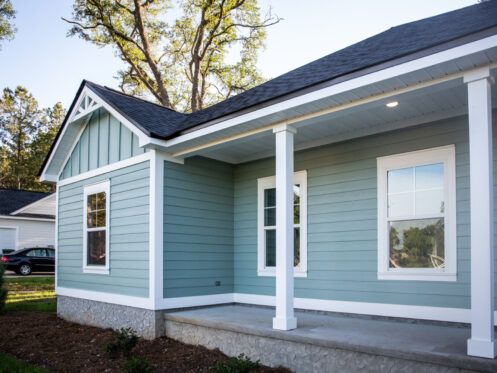 Blue colored vinyl siding.