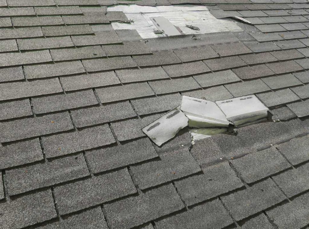 ripped roof shingles.